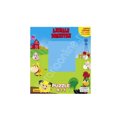Animale domestice. 1 puzzle culisant si 4 jocuri puzzle