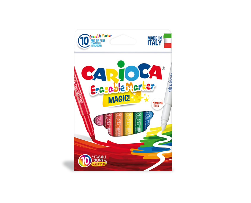 Carioca lavabila, varf gros 6mm,  9 culori 1 erasable marker/cutie, Carioca Erasable