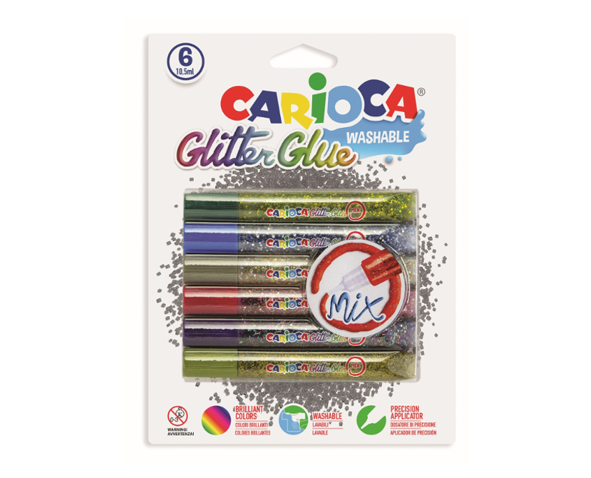 Lipici Glitter 6 culori/blister, Carioca Multicolours