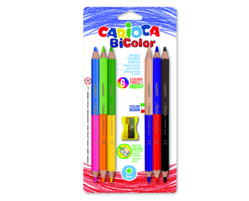 Creioane colorate hexagonale, bicolor, 6 buc/blister, Carioca Jumbo Bi-color