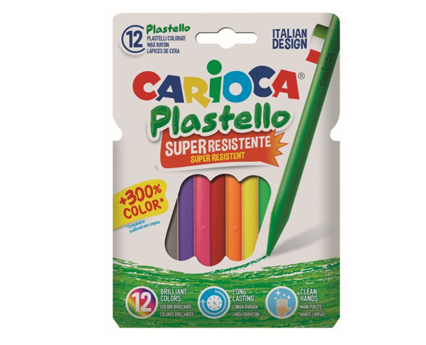 Creioane cerate rotunde, super rezistente, lavabile, 12 culori/cutie, Carioca Pastello
