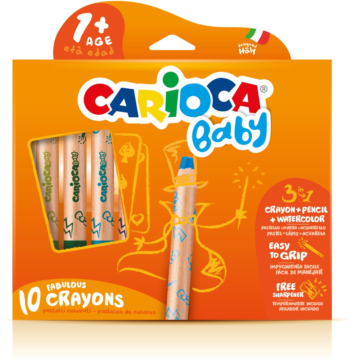 Creioane colorate, 3 in 1, 10 culori/cutie, Carioca Baby  1