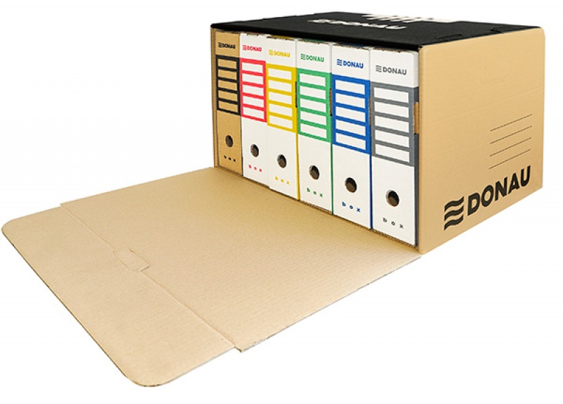 Container de arhivare cu capac deschidere frontala, carton 450gsm, Donau - negru/kraft