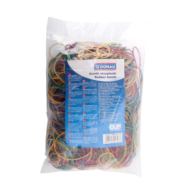 Elastice pentru bani, culori asortate, 500g/punga, D 57 x 1,5mm, Donau