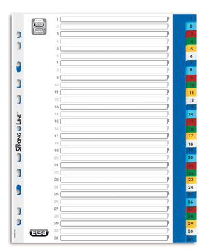 Index plastic color numeric 1-31, A4 XL, 120 microni, Elba