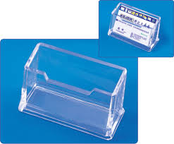 Suport plastic pentru 1 set carti de vizita, pentru birou, KEJEA - transparent