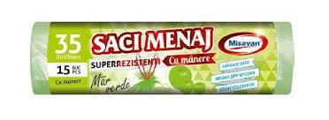 Saci menaj super rezistenti cu manere 35L, 15 buc/rola, Misavan