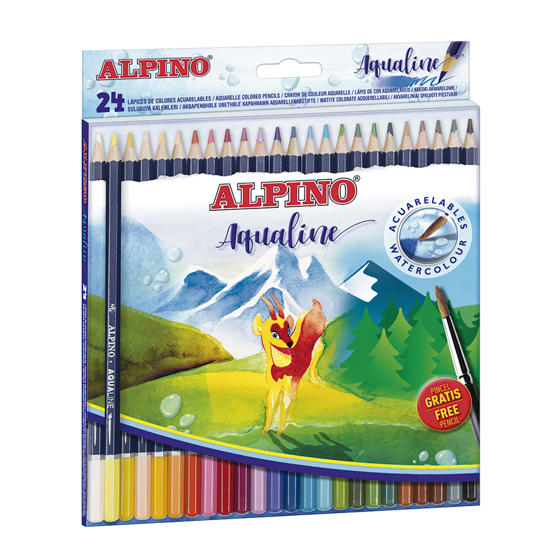 Creioane colorate acuarela, cutie carton, 24 culori/set, Alpino Aqualine