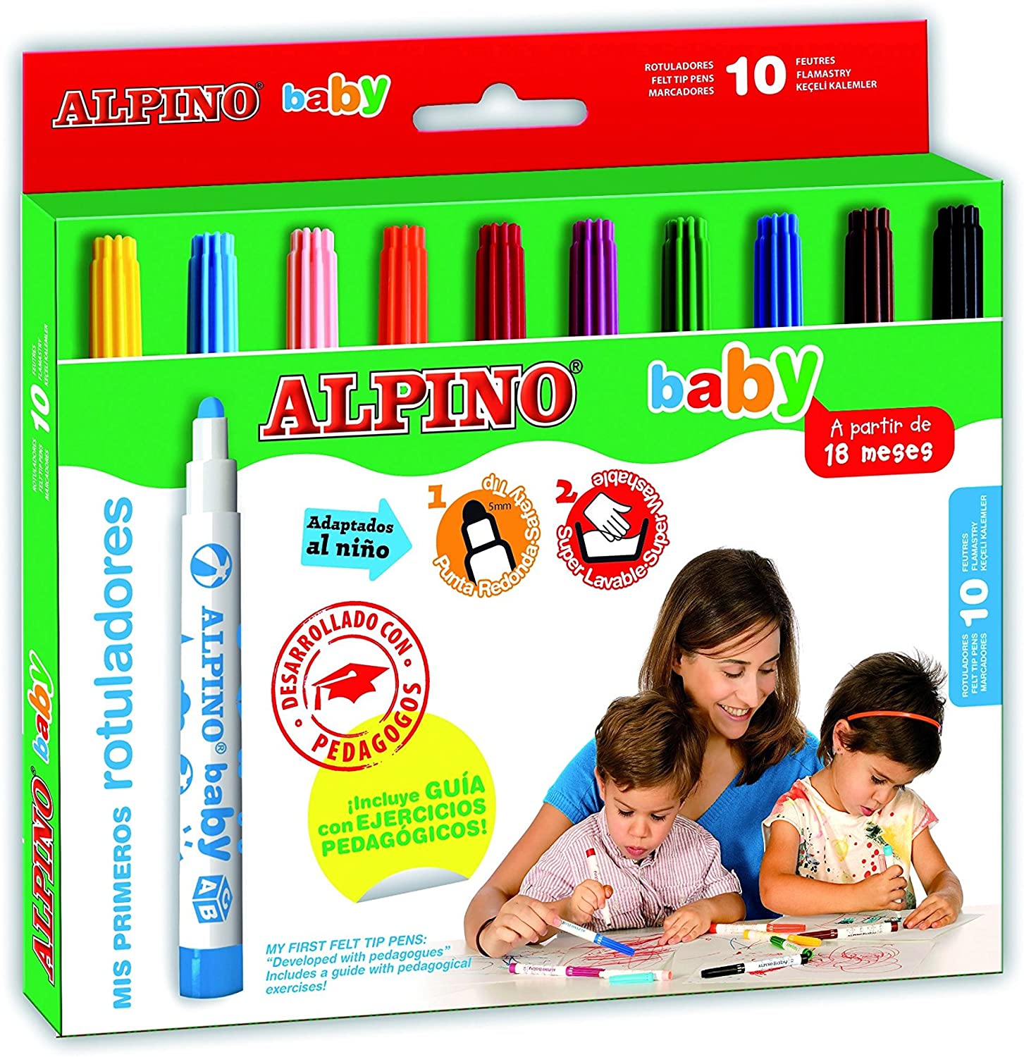 Carioca lavabila, 10 culori/set, Alpino Baby