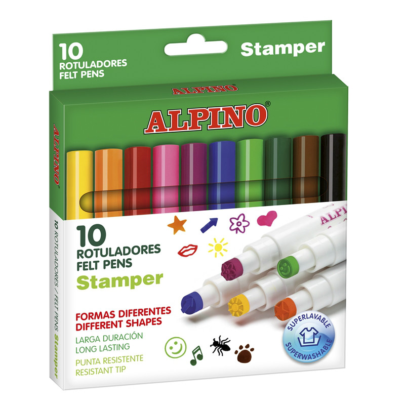 Set 10 stampile, diverse forme, cutie carton, ALPINO Fantasy