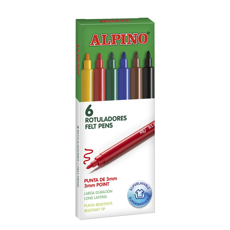 Carioca lavabila,  6 culori/cutie, Alpino Standard