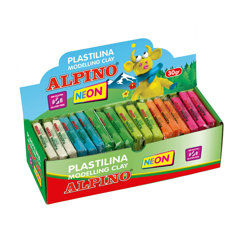 Display plastilina fluorescenta, 36 x 30gr./display, Alpino -  6 culori asortate