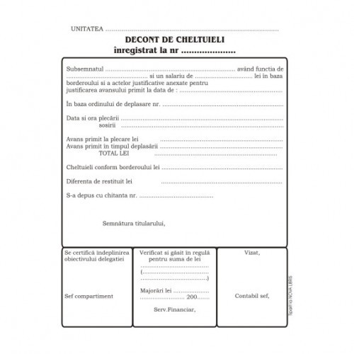 Decont de cheltuieli, format A5, 100 coli/carnet