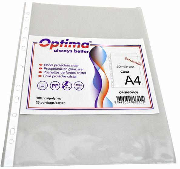 Folie protectie pentru documente A4, 60 microni, 100/set, Optima Extra Wide - cristal