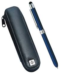 Pix multifunctional de lux PENAC Slim Touch + etui din piele, corp bleumarin - accesorii argintii