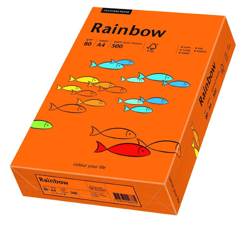 Hartie color, A4, 80g/mp 500coli/top, Rainbow- orange