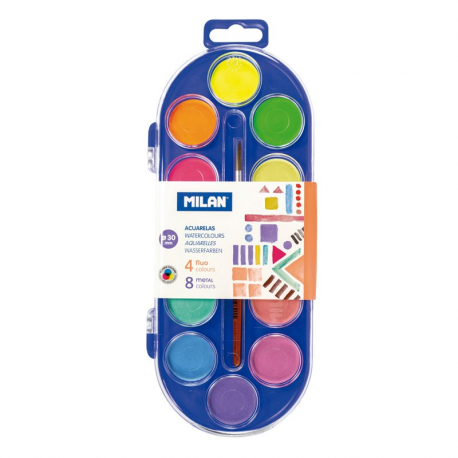 Acuarele 8 culori metal   4 fluo Milan