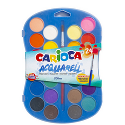 Acuarele lavabile, 24 culori/cutie cu 1 pensula, CARIOCA Aquarell