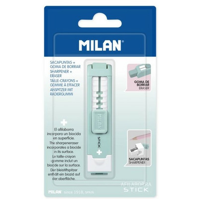 Ascutitoare cu radiera Stick, Verde, Blister MILAN