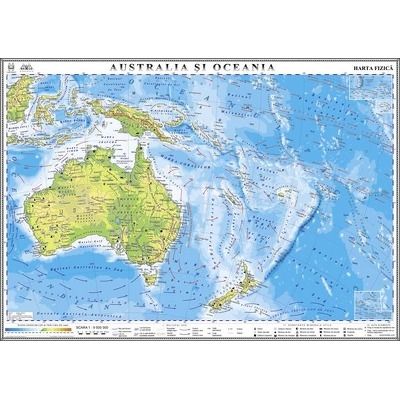 Australia si Oceania. Harta fizica 1400x1000 mm