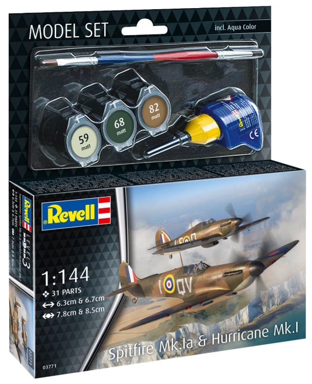 Avion Revell Model Set Spitfire Mk.Ia Hurricane Mk.I Scara 1:144