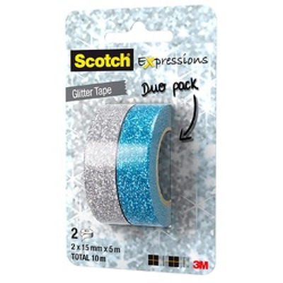 Banda adeziva glitter, pt. decorat,  2 buc/blister,  albastru/argintiu