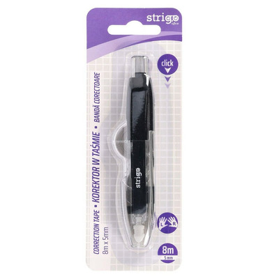 Banda corectoare Strigo Pix cu mecanism, 5mm x 8m, negru, SSC447