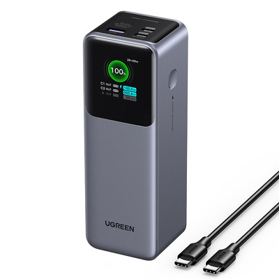 Baterie externa Ugreen PB722 (35525B), 20000mAh, incarcare rapida 200W, 2x USB-C, USB-A, QC, PD, Digital Display, Gri