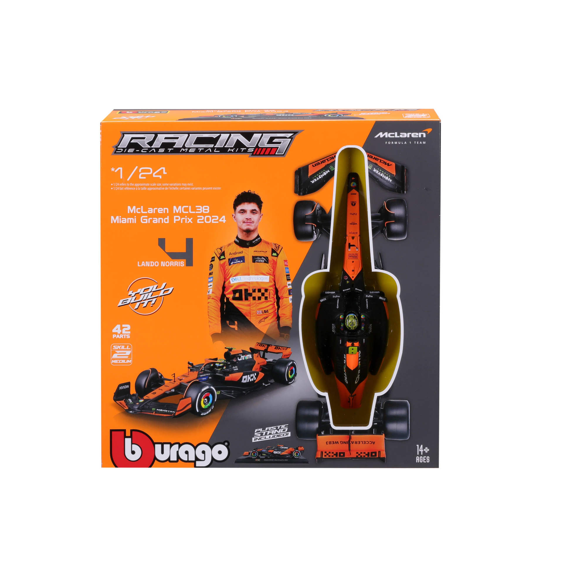 BBURAGO 1:24 Formula M1 McLaren MCL38 Lando Norris - Model Kit Asamblare Replica Oficiala