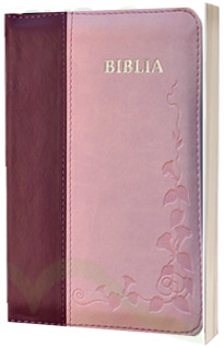 Biblia foarte mica, 043, coperta pvc flexibila, roz, cuvinte cu rosu, margini argintii, repertoar, fermoar