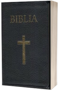 Biblia medie, coperta piele, neagra, cu cruce, margini aurii, repertoar, fermoar