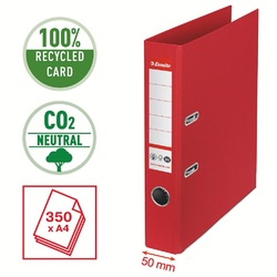 Biblioraft Esselte No.1 Power Recycled, carton CO2 neutru, 100% reciclat, FSC, A4, 50 mm, rosu