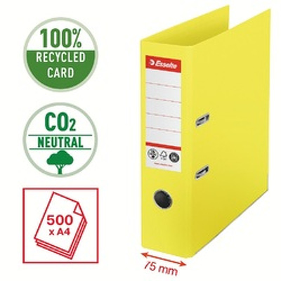 Biblioraft Esselte No.1 Power Recycled, carton CO2 neutru, 100% reciclat, FSC, A4, 75 mm, galben