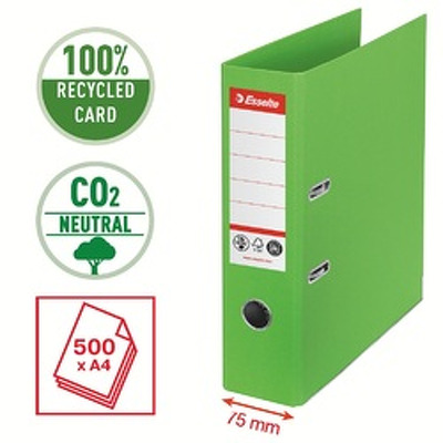 Biblioraft Esselte No.1 Power Recycled, carton CO2 neutru, 100% reciclat, FSC, A4, 75 mm, verde