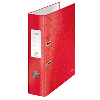 Biblioraft LEITZ 180 WOW, carton laminat, partial reciclat, FSC, A4, 80 mm, rosu