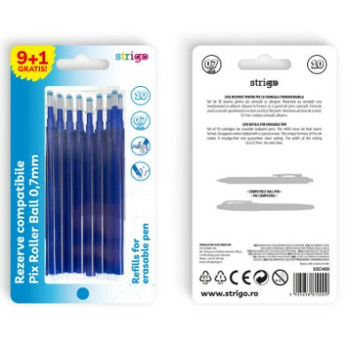Blister rezerve cu stergere 9+1 gratis, mina 0,7 mm, albastra