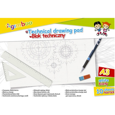 Bloc desen A3, 10 file - 150gsm, coperta carton, GIMBOO - foi albe