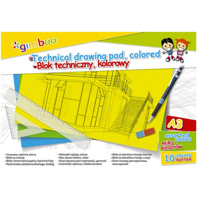 Bloc desen A3, 10 file - 150gsm, coperta carton, GIMBOO - foi color asortate