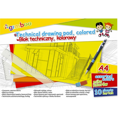 Bloc desen A4, 10 file - 150gsm, coperta carton, GIMBOO - foi color asortate