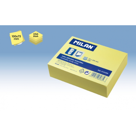 Post-it adeziv, 75x100mm, galben pal, 250 coli, Milan