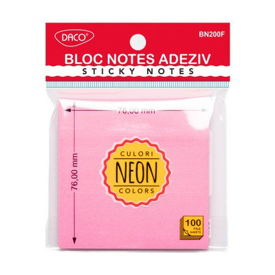 Bloc notes adeziv 76 x 76 mm, fucsia neon