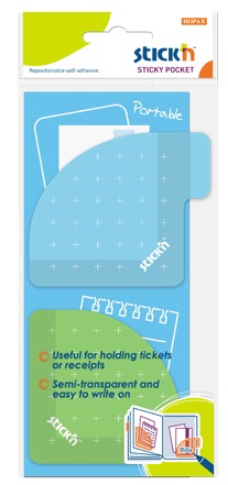 Buzunar plastic, autoadeziv, tip coltar, 70x82mm,5s,  70x70mm,5s, 2x10 buc/set, Stickn - bleu verde
