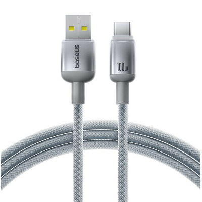 Cablu de date Baseus Discolor E0420803, USB - A la USB - C, 100W, 480Mbps, 2m, argintiu