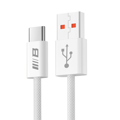 Cablu incarcare USB-A la USB-C, impletit, Fast Charge, 6A, alb