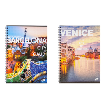 Caiet cu spirala, A4, 70 file, 70gsm, coperta carton 300gsm, design cities of the world - matematica