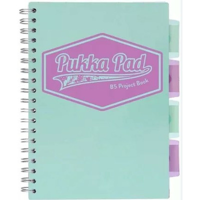 Caiet cu spirala si 5 separatoare Pukka Pads Project Book Pastel, coperti PP, 200 pag Matematica, B5, hartie 80g