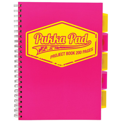 Caiet cu spirala si separatoare  A4, dictando, roz Pukka Pads Project Book Neon