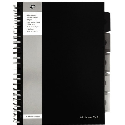 Caiet cu spirala si separatoare Pukka Pad Black Project Book A4 dictando, 250 pagini