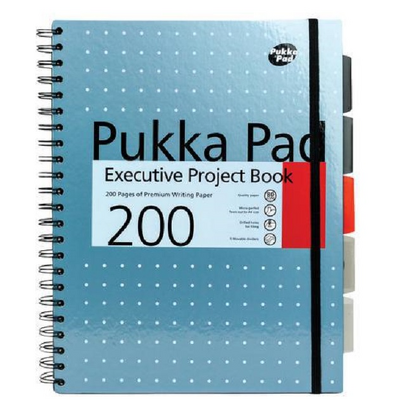 Caiet cu spirala si separatoare Pukka Pads A4 Executive Metallic Project Book, 200 pagini dictando, albastru
