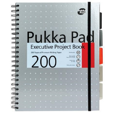 Caiet cu spirala si separatoare Pukka Pads A4 Executive Metallic Project Book, 200 pagini dictando, argintiu
